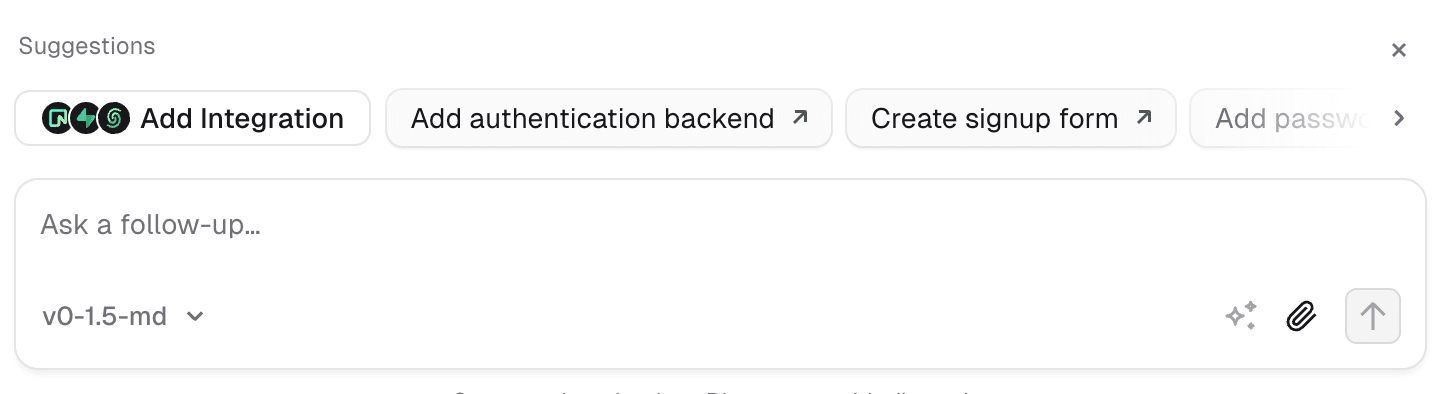 Database integration prompt from chat UI